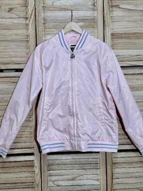 Starter Pink Grey & Black Satin Bomber Jacket Women’s Size Large Like New